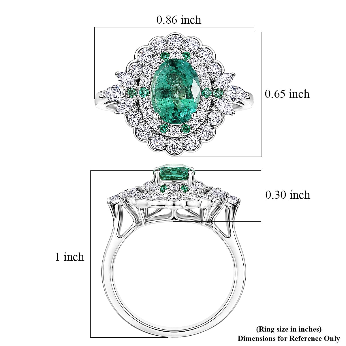 Certified & Appraised D'Joy Kagem Zambian Emerald, Paraiba Tourmaline and Moissanite 2.00 ctw Ring in Rhodium Over Sterling Silver (Size 6.0)