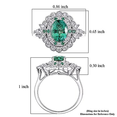 Certified & Appraised D'Joy Kagem Zambian Emerald, Paraiba Tourmaline and Moissanite 2.00 ctw Ring in Rhodium Over Sterling Silver (Size 6.0)
