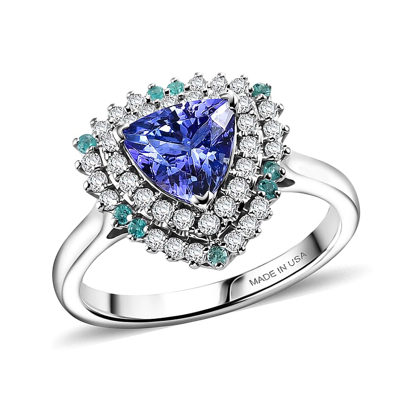 Certified & Appraised D'Joy Tanzanite and Multi Gemstone 1.80 ctw Ring in Rhodium Over Sterling Silver (Size 10.0)
