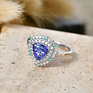 Certified & Appraised D'Joy Tanzanite and Multi Gemstone 1.80 ctw Ring in Rhodium Over Sterling Silver (Size 10.0) (Ships in 5-7 Days)