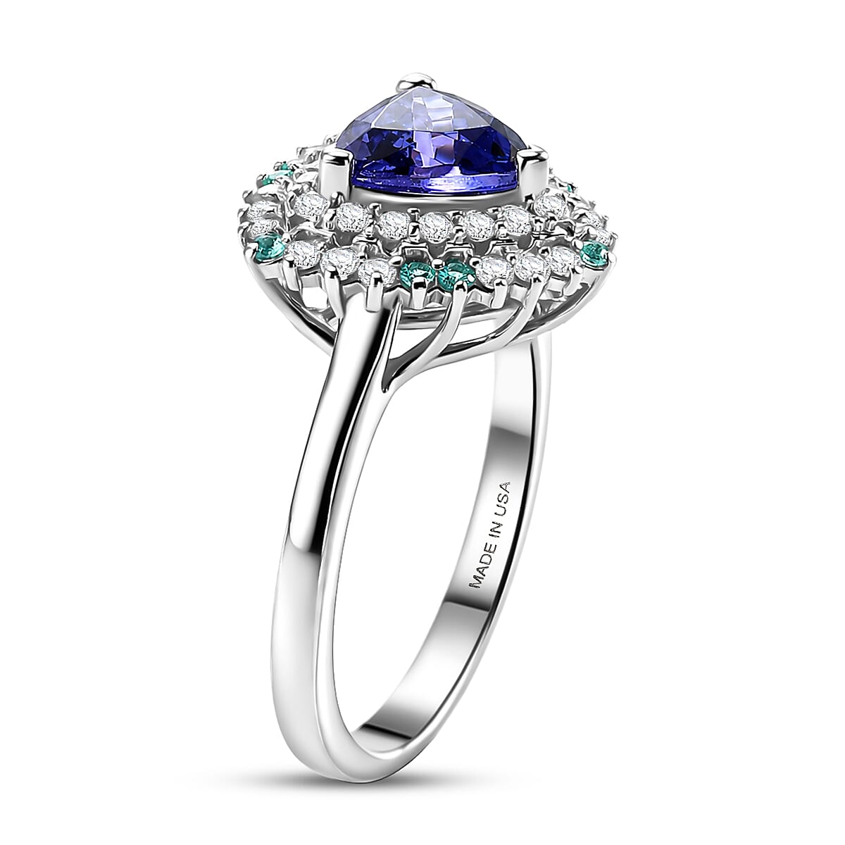 Certified & Appraised D'Joy Tanzanite and Multi Gemstone 1.80 ctw Ring in Rhodium Over Sterling Silver (Size 10.0) (Ships in 5-7 Days) image number 3