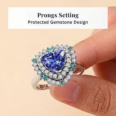 Certified & Appraised D'Joy Tanzanite and Multi Gemstone 1.80 ctw Ring in Rhodium Over Sterling Silver (Size 10.0)