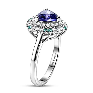 Certified & Appraised D'Joy Tanzanite and Multi Gemstone 1.80 ctw Ring in Rhodium Over Sterling Silver (Size 6.0) (Ships in 5-7 Days)