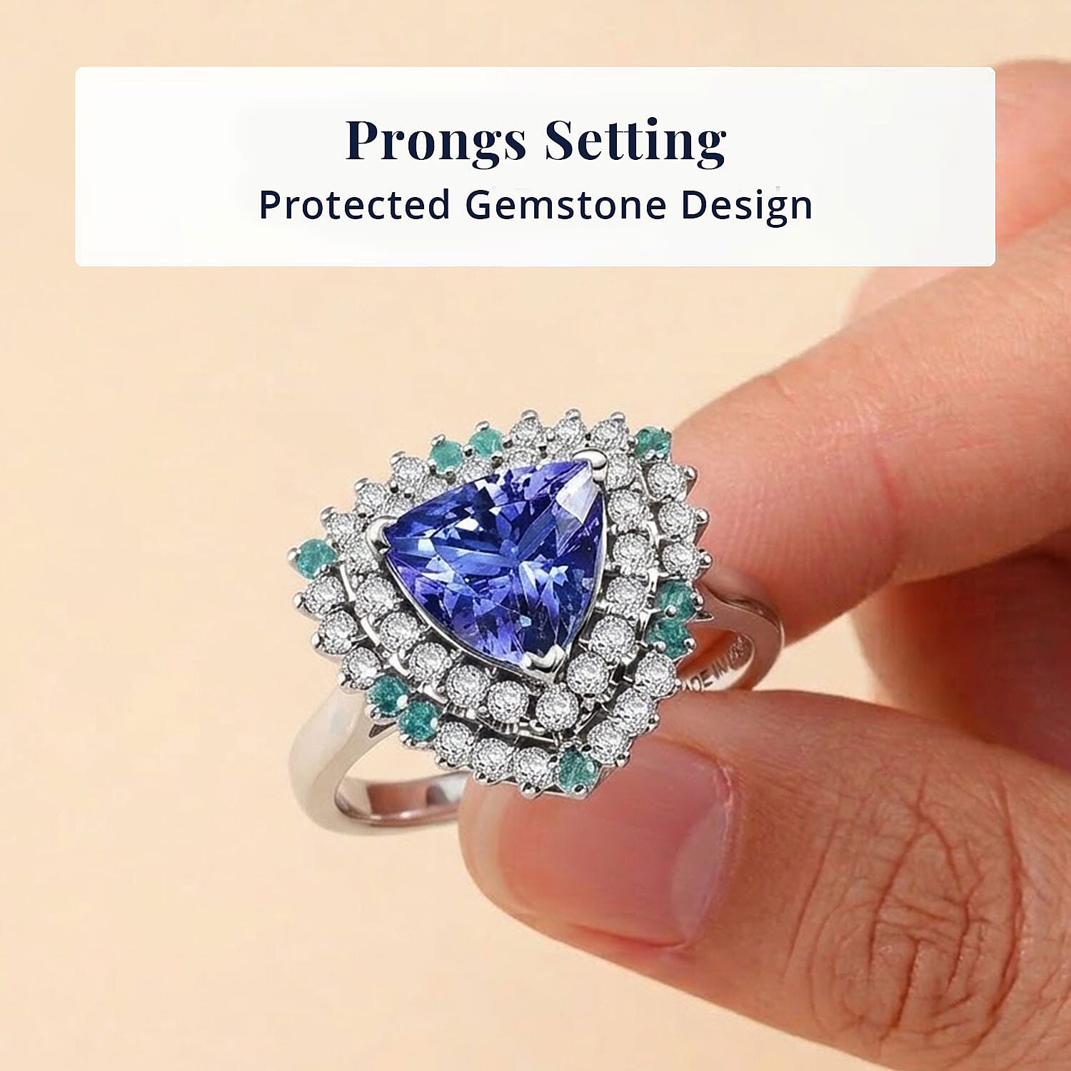 Certified & Appraised D'Joy Premium Tanzanite and Multi Gemstone 1.80 ctw Ring in Rhodium Over Sterling Silver (Size 7.0)
