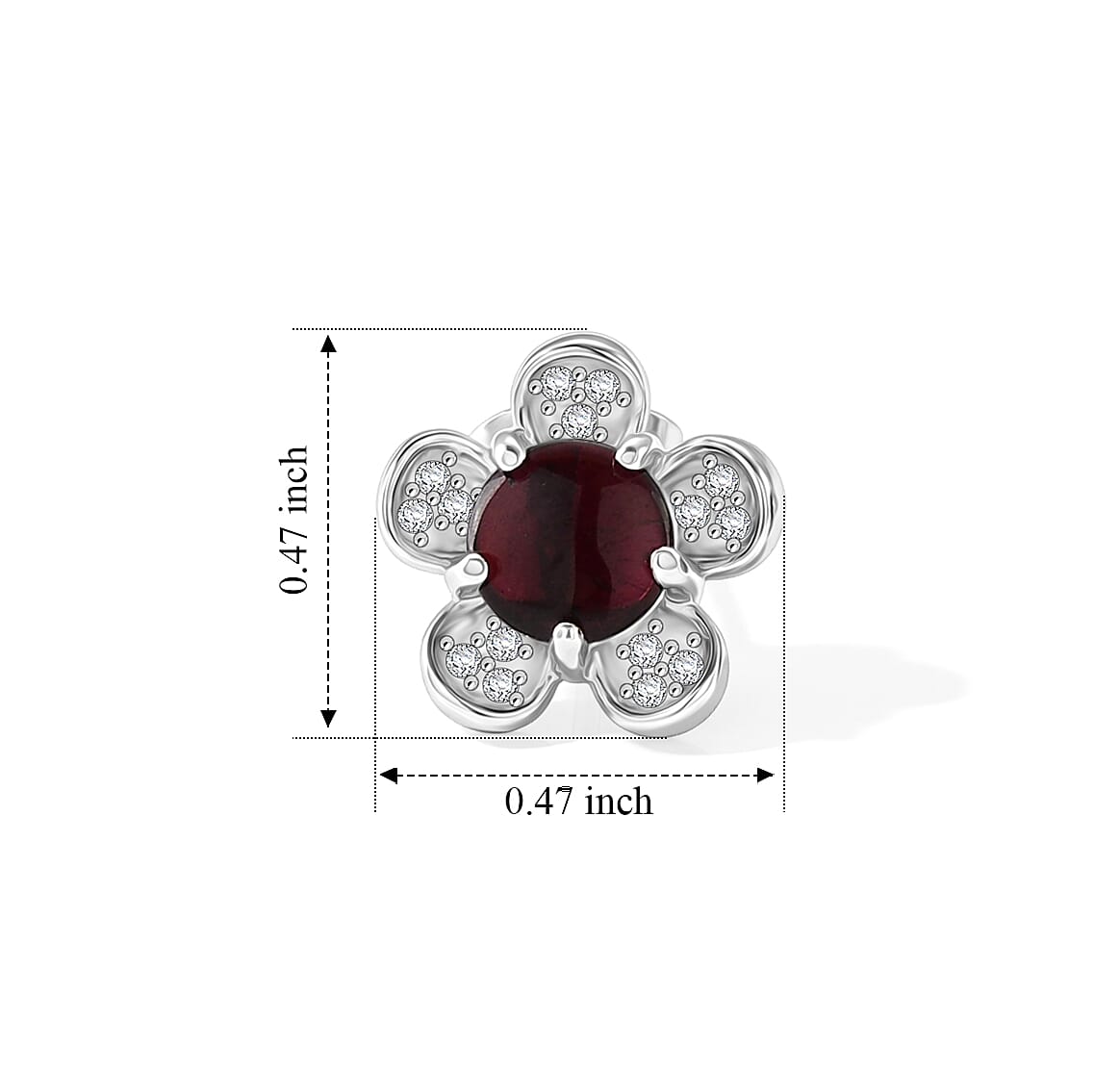Mozambique Garnet and Simulated Diamond 6.00 ctw Floral Earrings in Silvertone