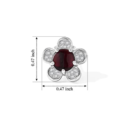 Mozambique Garnet and Simulated Diamond 6.00 ctw Floral Earrings in Silvertone