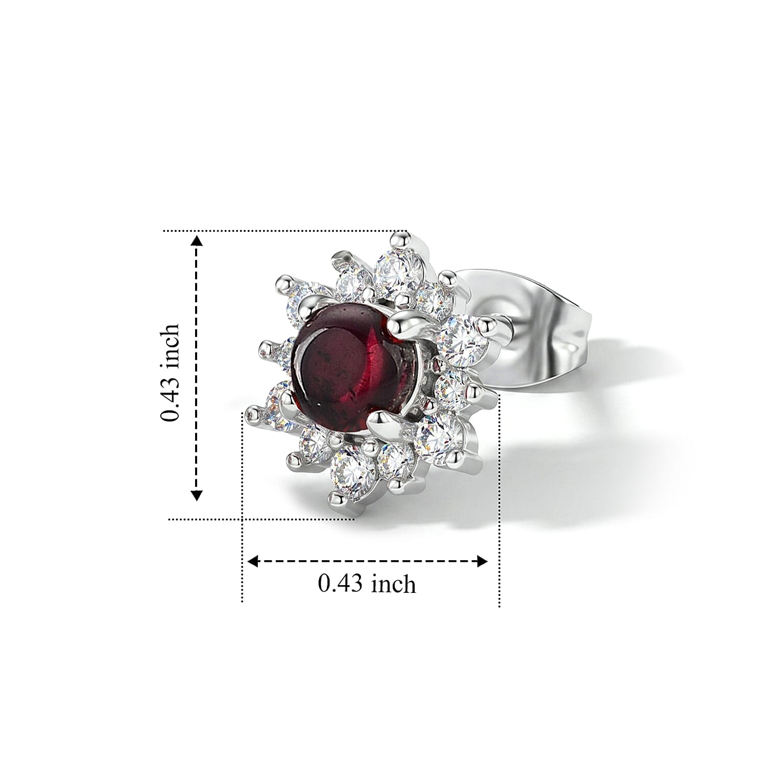 Mozambique Garnet and Simulated Diamond 6.00 ctw Sunburst Earrings in Silvertone