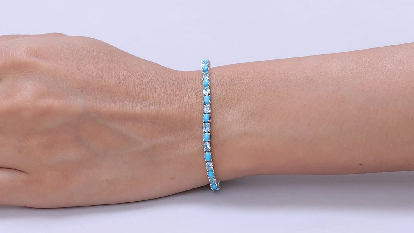 D'Joy Premium Sleeping Beauty Turquoise, Betroka Blue Apatite Bracelet in Rhodium Over Sterling Silver (7.25 In) 7.15 ctw