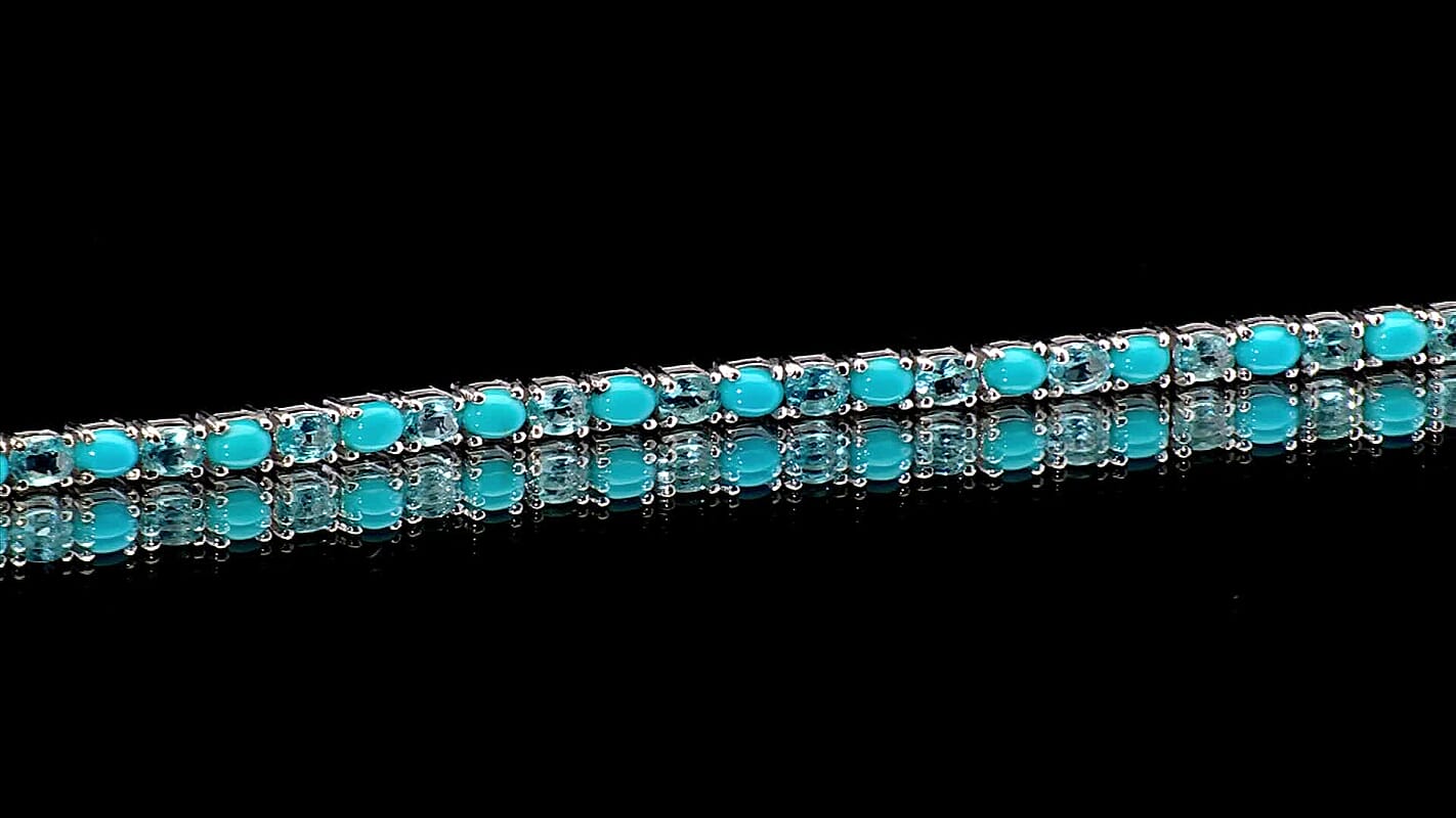 D'Joy Premium Sleeping Beauty Turquoise, Betroka Blue Apatite Bracelet in Rhodium Over Sterling Silver (7.25 In) 7.15 ctw