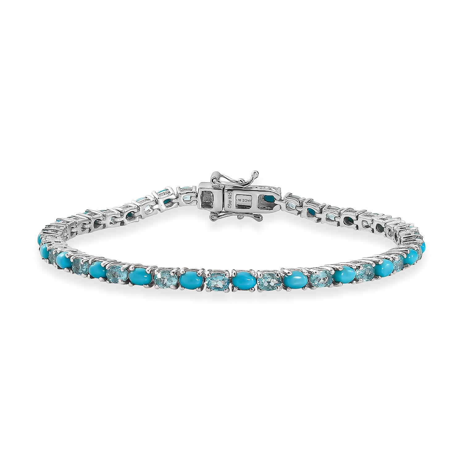 D'Joy Premium Sleeping Beauty Turquoise and Betroka Blue Apatite 6.50 ctw Azure Legacy Bracelet in Rhodium Over Sterling Silver (6.50 In)