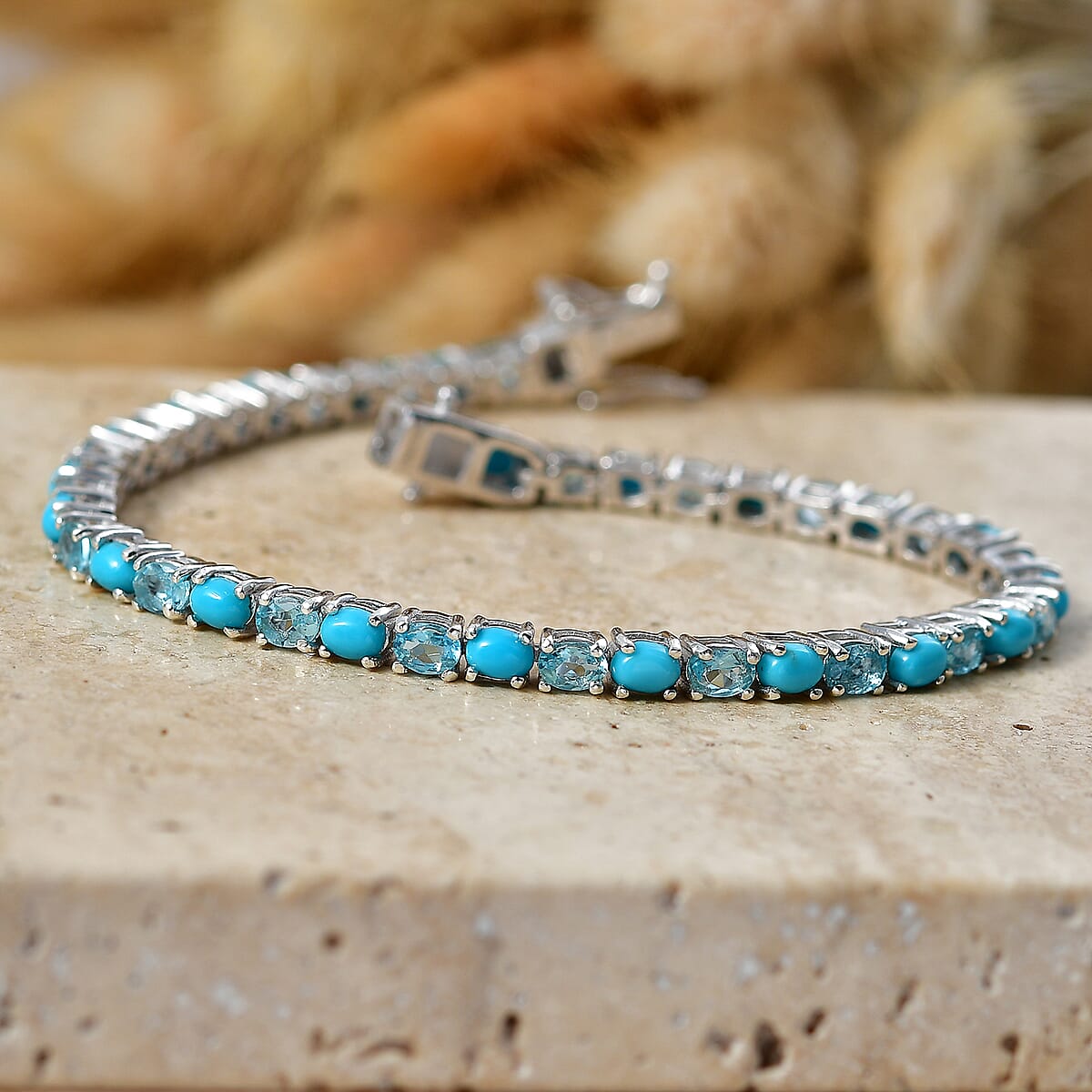 D'Joy Premium Sleeping Beauty Turquoise and Betroka Blue Apatite 6.50 ctw Azure Legacy Bracelet in Rhodium Over Sterling Silver (6.50 In) image number 1