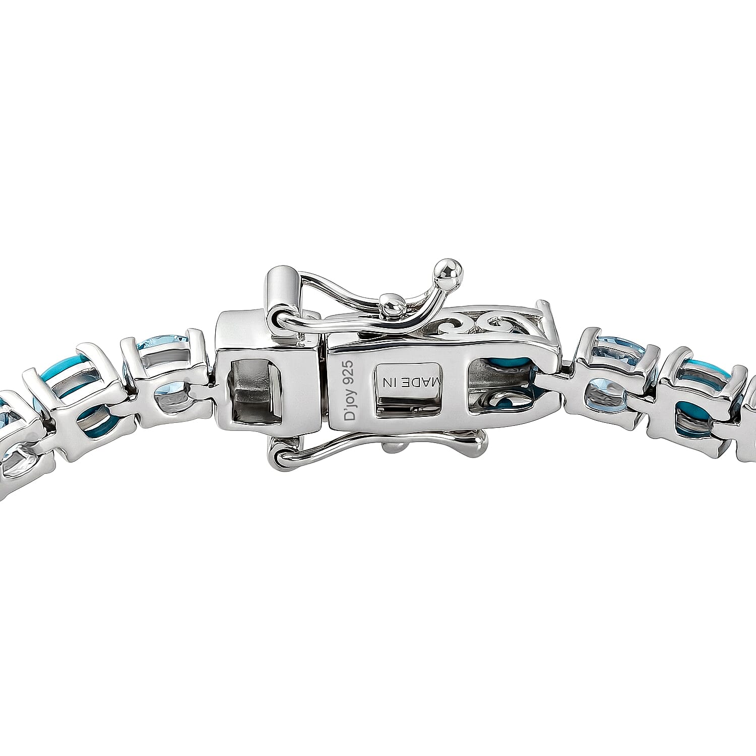 D'Joy Premium Sleeping Beauty Turquoise and Betroka Blue Apatite 6.50 ctw Azure Legacy Bracelet in Rhodium Over Sterling Silver (6.50 In)