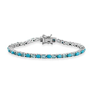 D'Joy Premium Sleeping Beauty Turquoise and Betroka Blue Apatite 8.00 ctw Azure Legacy Bracelet in Rhodium Over Sterling Silver (8.00 In)