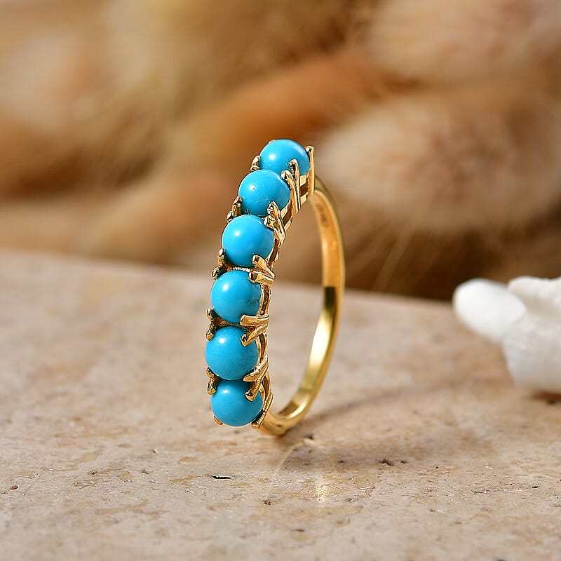 D'Joy Premium Sleeping Beauty Turquoise 1.65 ctw Blue Majesty Band Ring in 18K Vermeil Yellow Gold Over Sterling Silver (Size 10.0)