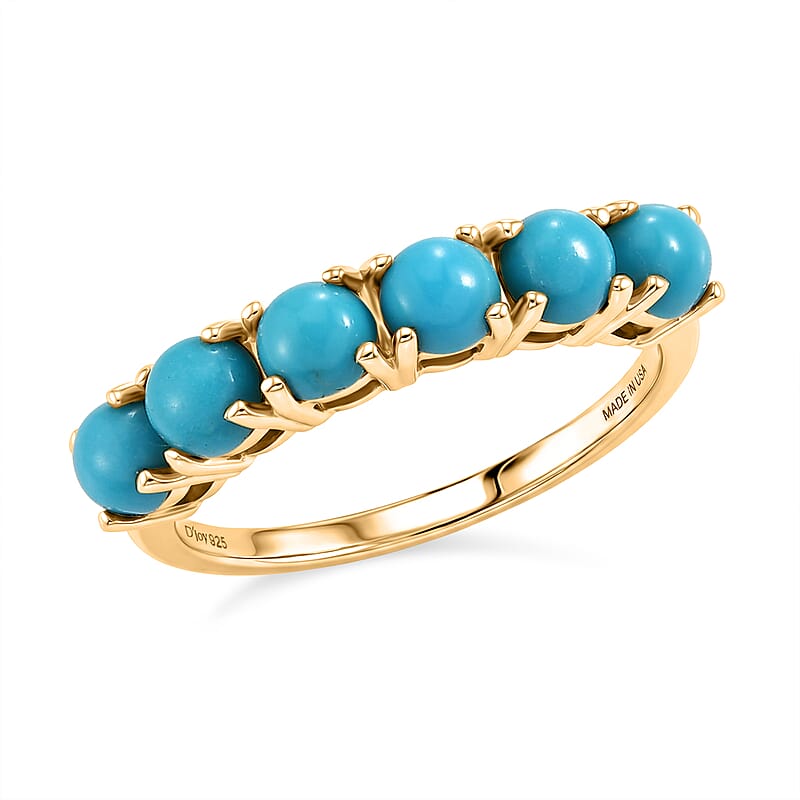 D'Joy Premium Sleeping Beauty Turquoise 1.65 ctw Blue Majesty Band Ring in 18K Vermeil Yellow Gold Over Sterling Silver (Size 7.0)