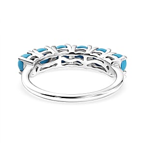 D'Joy Premium Sleeping Beauty Turquoise 1.65 ctw Blue Majesty Band Ring in Rhodium Over Sterling Silver (Size 6.0)