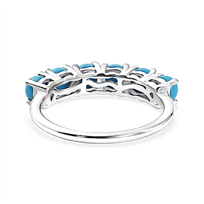 D'Joy Premium Sleeping Beauty Turquoise 1.65 ctw Blue Majesty Band Ring in Rhodium Over Sterling Silver (Size 7.0)