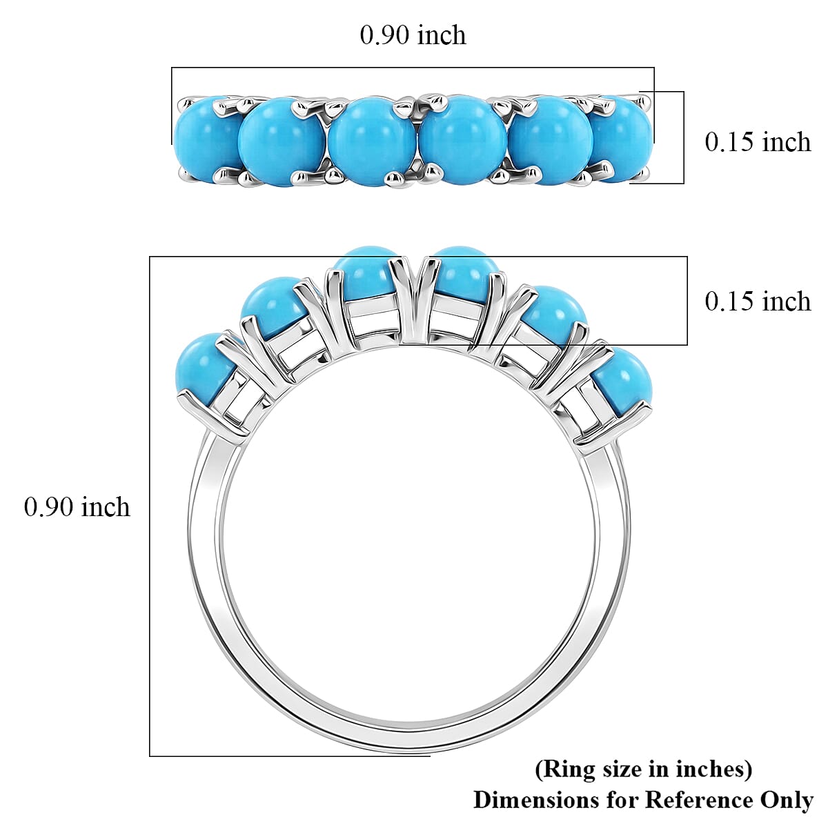 D'Joy Premium Sleeping Beauty Turquoise 1.65 ctw Blue Majesty Band Ring in Rhodium Over Sterling Silver (Size 7.0) image number 5