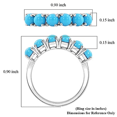D'Joy Premium Sleeping Beauty Turquoise 1.65 ctw Blue Majesty Band Ring in Rhodium Over Sterling Silver (Size 7.0)