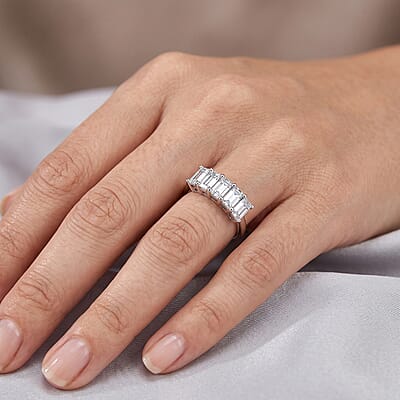 D'Joy Moissanite 1.40 ctw 5 Stone Ring in Platinum Over Sterling Silver (Size 5.0)