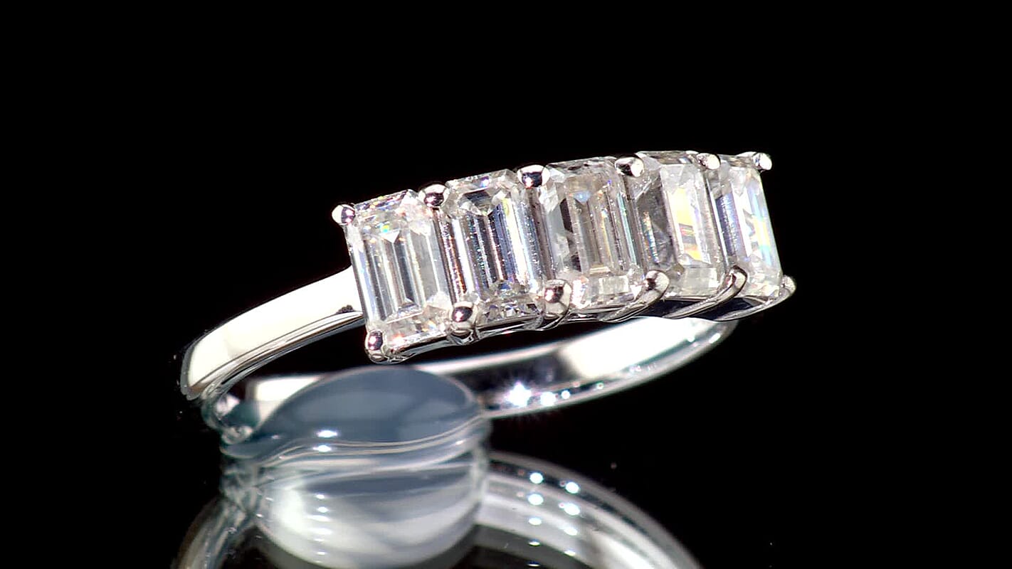 D''Joy Moissanite 1.40 ctw 5 Stone Ring in Platinum Over Sterling Silver (Size 10.0)