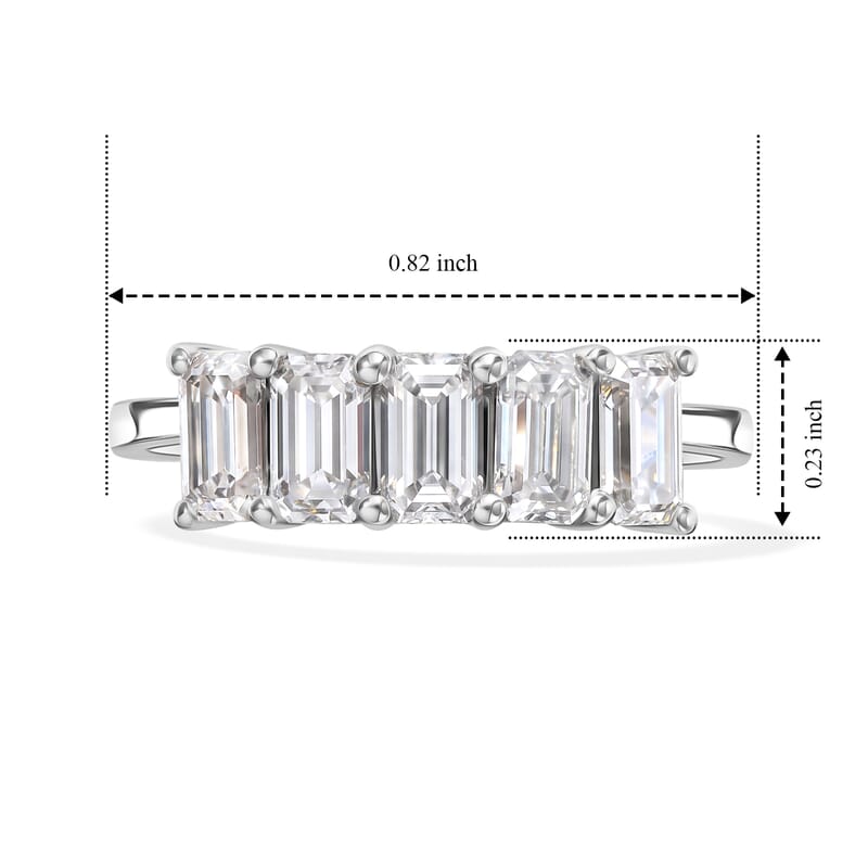 D'Joy Moissanite 1.40 ctw 5 Stone Ring in Platinum Over Sterling Silver (Size 6.0)