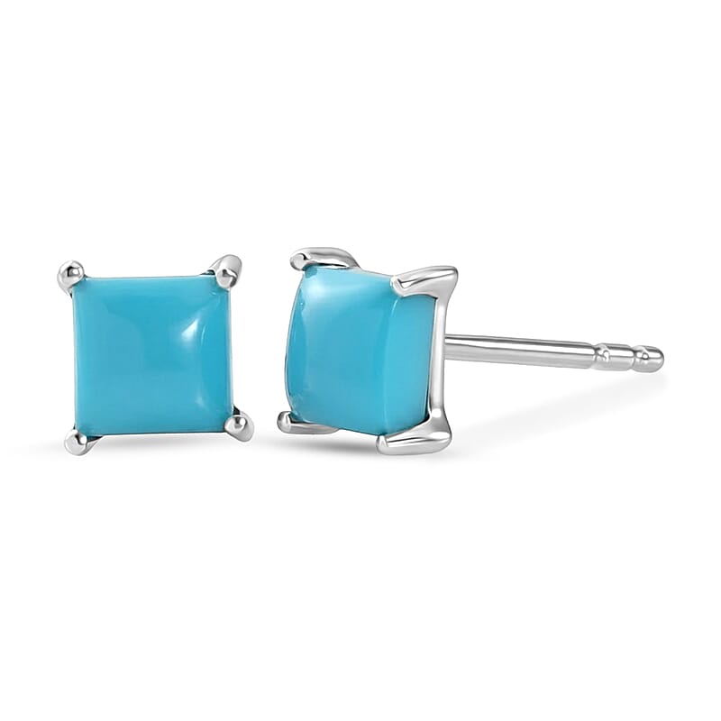D'Joy Premium Sleeping Beauty Turquoise 1.15 ctw Solitaire Studs Earrings in Rhodium Over Sterling Silver