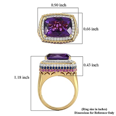 D'Joy AAA Zambian Amethyst and Multi Gemstone 8.50 ctw Crown Gallery Ring in 18K Vermeil Yellow Gold Over Sterling Silver (Size 6.0) (Ships in 8-10 Days)