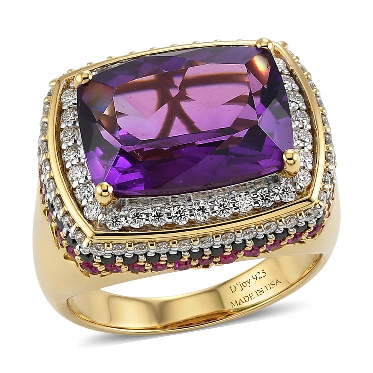 D'Joy AAA Zambian Amethyst, Multi Gemstone Ring in 18K Vermeil YG Over Sterling Silver (Size 10.0) 8.00 ctw
