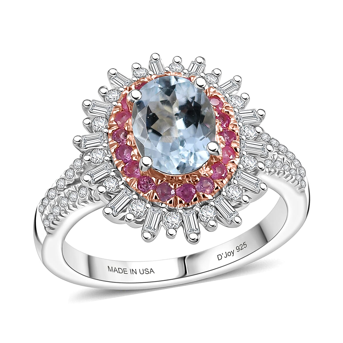D'Joy Premium Mangoro Aquamarine and Multi Gemstone 2.00 ctw Serene Crown Ring 18K Vermeil RG and Rhodium Over Sterling Silver (Size 6.0)