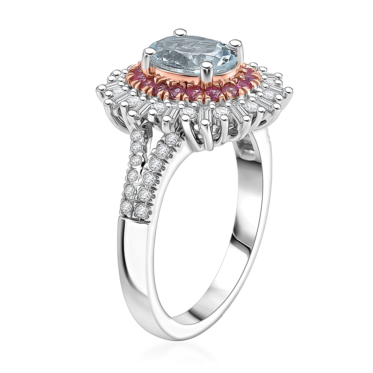 D'Joy Premium Mangoro Aquamarine and Multi Gemstone 2.00 ctw Serene Crown Ring 18K Vermeil RG and Rhodium Over Sterling Silver (Size 6.0)
