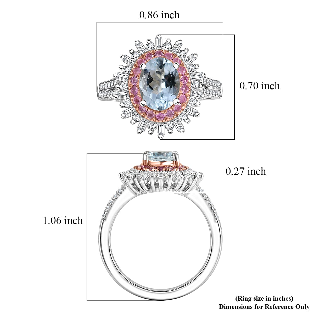 D'Joy Premium Mangoro Aquamarine and Multi Gemstone 2.00 ctw Serene Crown Ring 18K Vermeil RG and Rhodium Over Sterling Silver (Size 6.0)