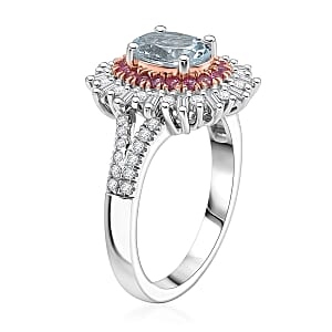 D'Joy Premium Mangoro Aquamarine and Multi Gemstone 2.00 ctw Serene Crown Ring 18K Vermeil RG and Rhodium Over Sterling Silver (Size 7.0)