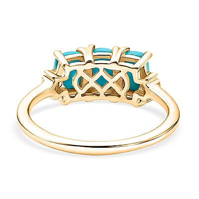 D'Joy Premium Sleeping Beauty Turquoise and Diamond 1.50 ctw Crowned Trinity Ring in 18K Vermeil Yellow Gold Over Sterling Silver (Size 7.0)