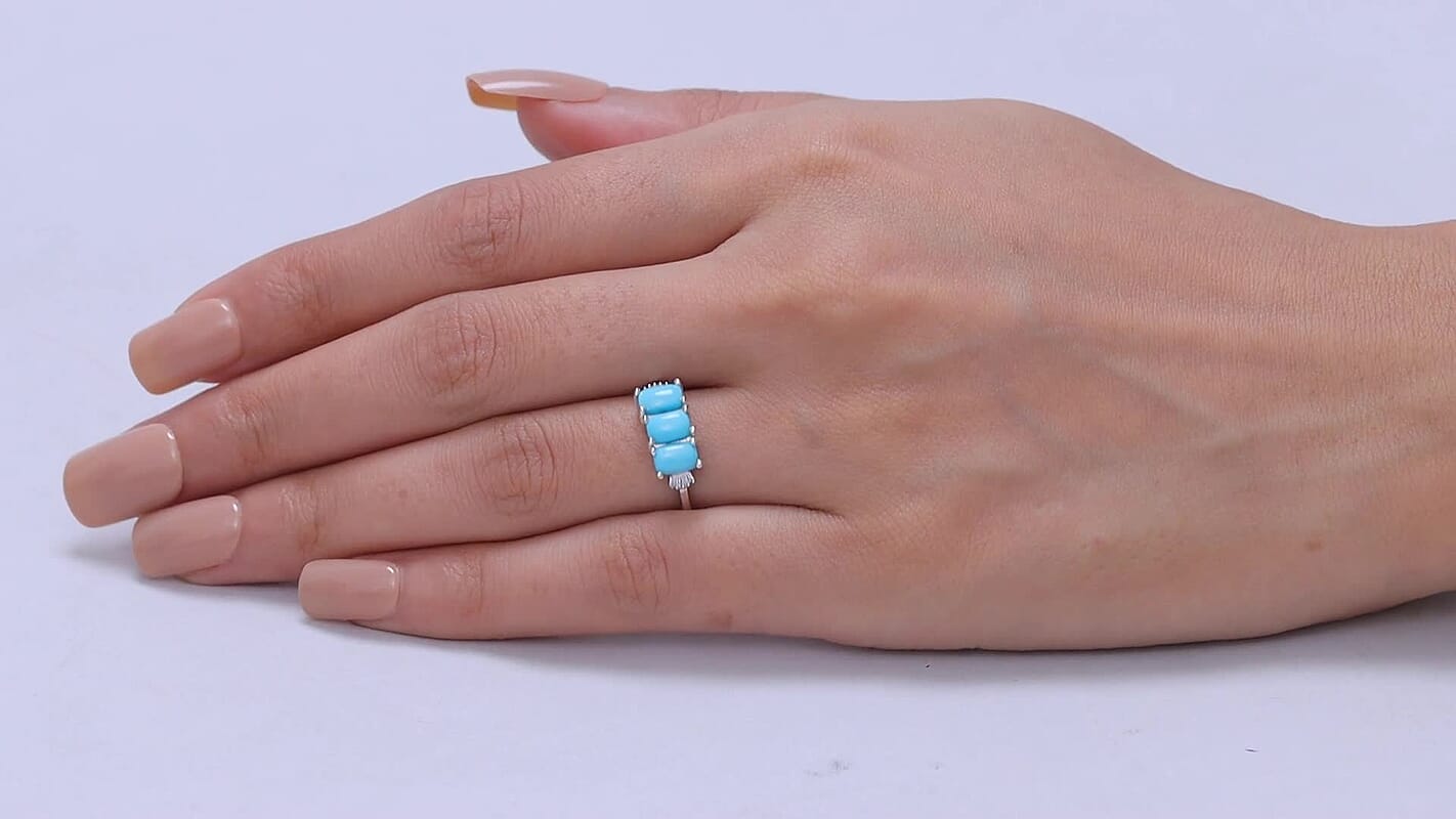 D'Joy Premium Sleeping Beauty Turquoise, Diamond Ring in 18K Vermeil YG Over Sterling Silver (Size 10.0) 1.50 ctw