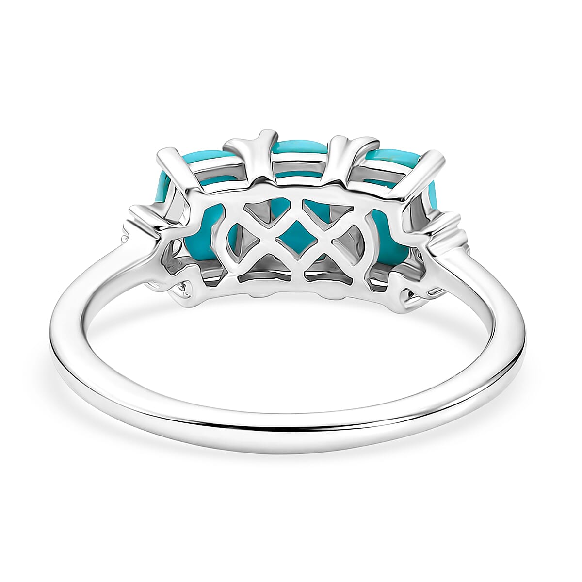 D'Joy Premium Sleeping Beauty Turquoise and Diamond 1.50 ctw Crowned Trinity Ring in Rhodium Over Sterling Silver (Size 7.0)