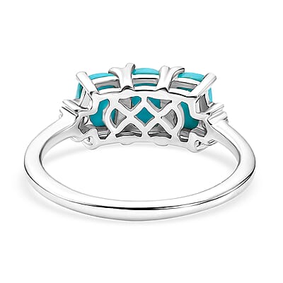 D'Joy Premium Sleeping Beauty Turquoise and Diamond 1.50 ctw Crowned Trinity Ring in Rhodium Over Sterling Silver (Size 7.0)