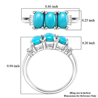 D'Joy Premium Sleeping Beauty Turquoise and Diamond 1.50 ctw Crowned Trinity Ring in Rhodium Over Sterling Silver (Size 7.0)