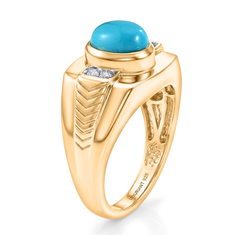 Premium Sleeping Beauty Turquoise and Luxuriant Lab Grown Diamond G-H SI 2.00 ctw Men's Ring in 18K Vermeil Yellow Gold Over Sterling Silver (Size 10.0)