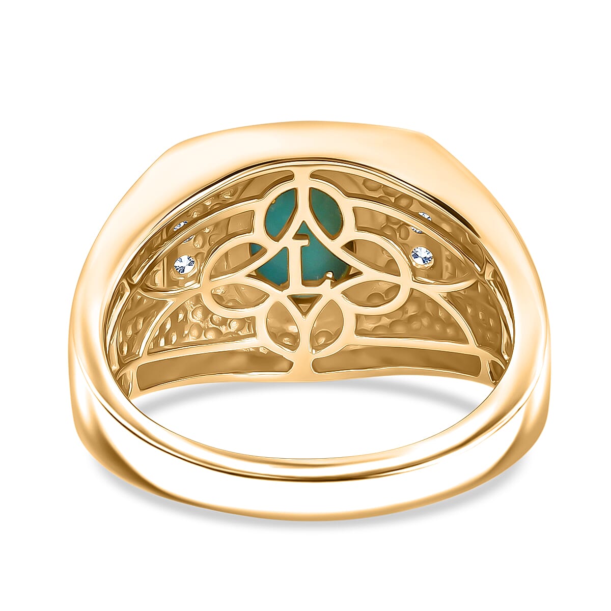 Premium Sleeping Beauty Turquoise and Luxuriant Lab Grown Diamond G-H SI 2.00 ctw Men's Ring in 18K Vermeil Yellow Gold Over Sterling Silver (Size 10.0)