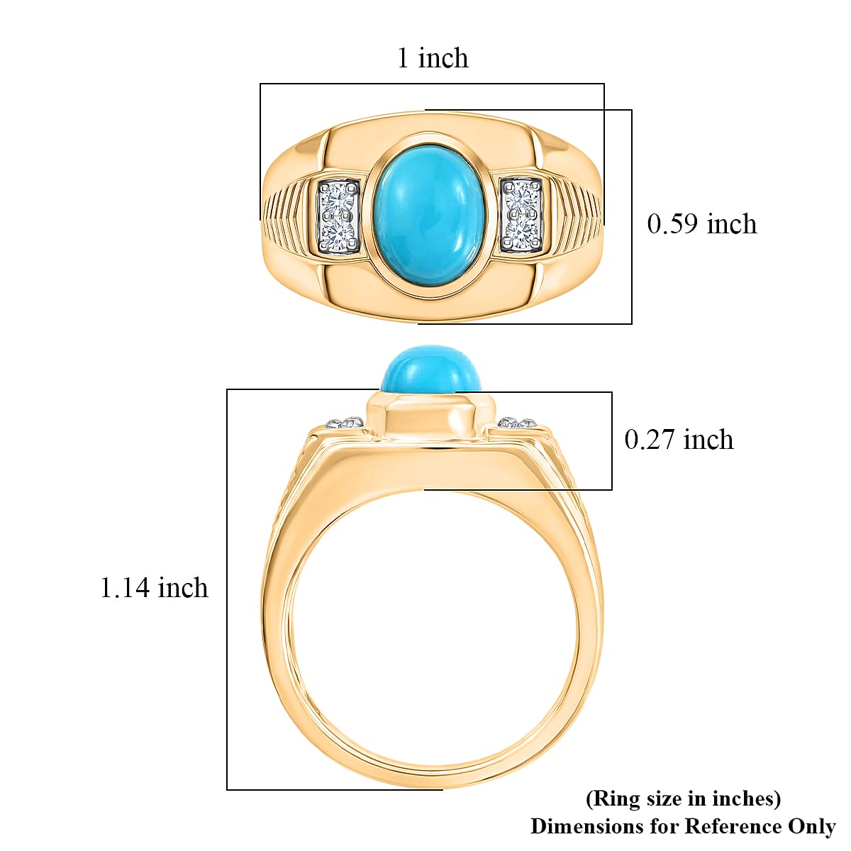 Premium Sleeping Beauty Turquoise and Luxuriant Lab Grown Diamond G-H SI 2.00 ctw Men's Ring in 18K Vermeil Yellow Gold Over Sterling Silver (Size 10.0)