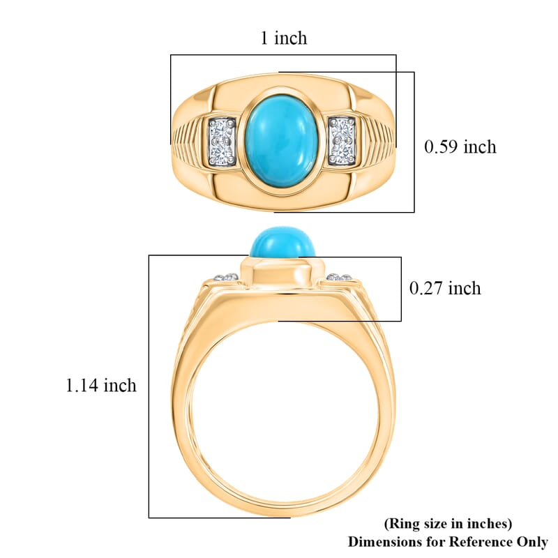 Premium Sleeping Beauty Turquoise and Luxuriant Lab Grown Diamond G-H SI 2.00 ctw Men's Ring in 18K Vermeil Yellow Gold Over Sterling Silver (Size 10.0)