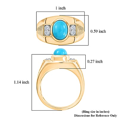 Premium Sleeping Beauty Turquoise and Luxuriant Lab Grown Diamond G-H SI 2.00 ctw Men's Ring in 18K Vermeil Yellow Gold Over Sterling Silver (Size 9.0)
