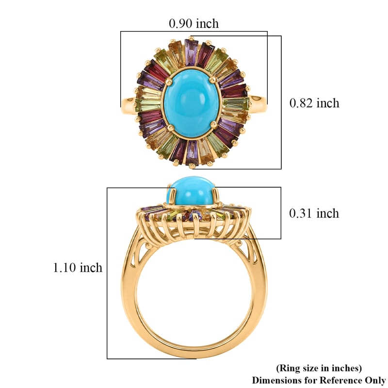 D'Joy Premium Sleeping Beauty Turquoise and Multi Gemstone 4.70 ctw Royal Aura Ring in 18K Vermeil Yellow Gold Over Sterling Silver (Size 10.0)