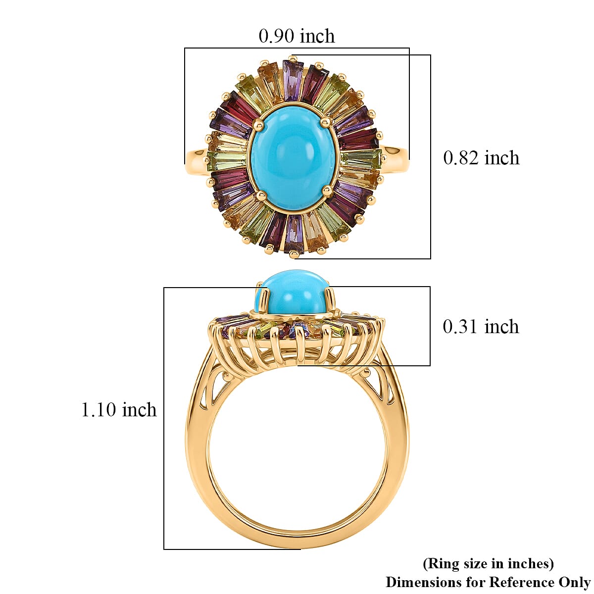 D'Joy Premium Sleeping Beauty Turquoise and Multi Gemstone 4.70 ctw Royal Aura Ring in 18K Vermeil Yellow Gold Over Sterling Silver (Size 6.0)