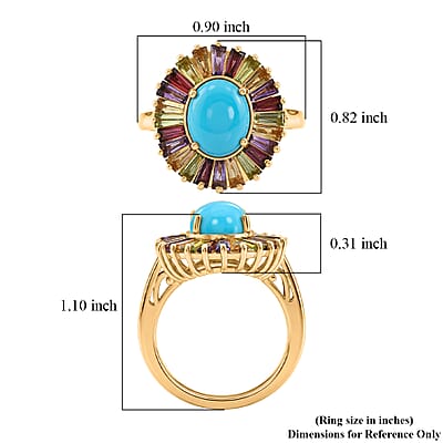 D'Joy Premium Sleeping Beauty Turquoise and Multi Gemstone 4.70 ctw Royal Aura Ring in 18K Vermeil Yellow Gold Over Sterling Silver (Size 6.0)