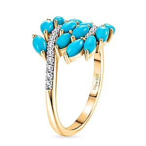 D'Joy Premium Sleeping Beauty Turquoise and Moissanite 2.15 ctw Blue Vine Ring in 18K Vermeil Yellow Gold Over Sterling Silver (Size 10.0)