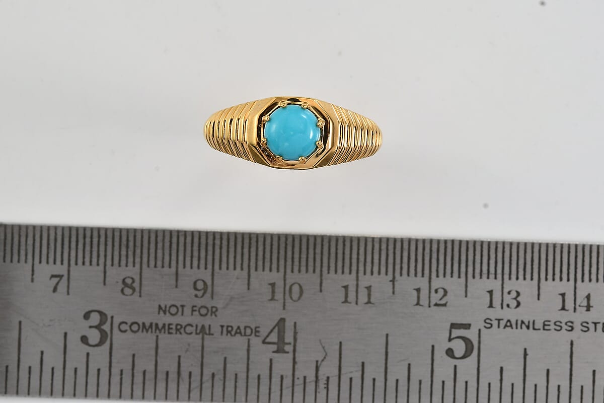 D'Joy Premium Sleeping Beauty Turquoise 1.10 ctw Men's Ring in 18K Vermeil Yellow Gold Over Sterling Silver (Size 10.0) image number 4