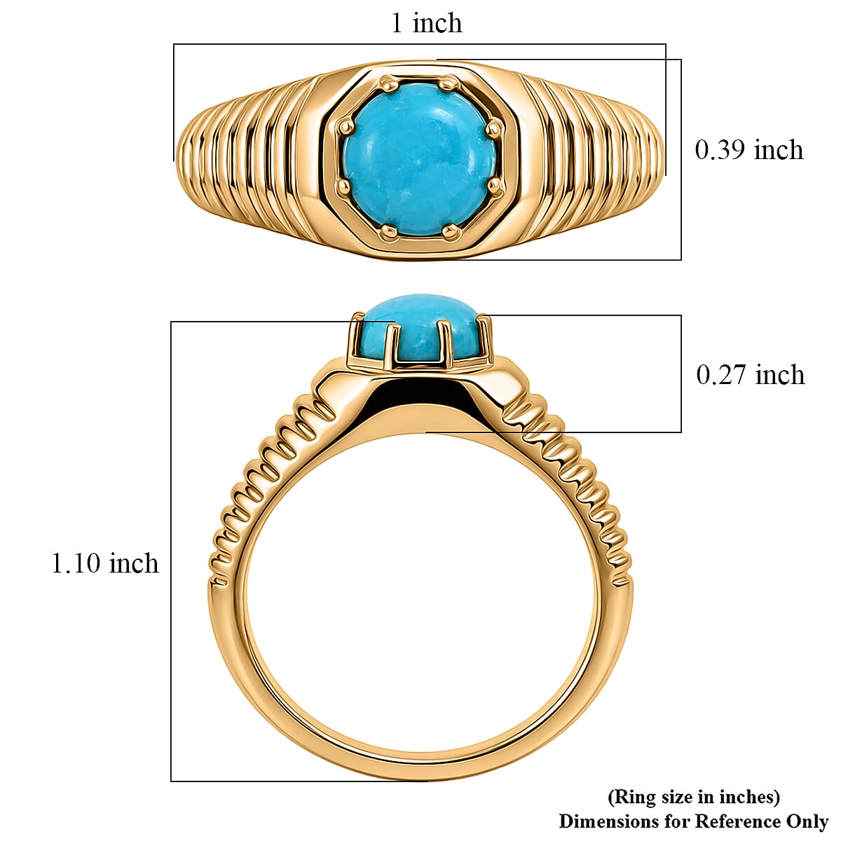 D'Joy Premium Sleeping Beauty Turquoise 1.10 ctw Men's Ring in 18K Vermeil Yellow Gold Over Sterling Silver (Size 14.0)