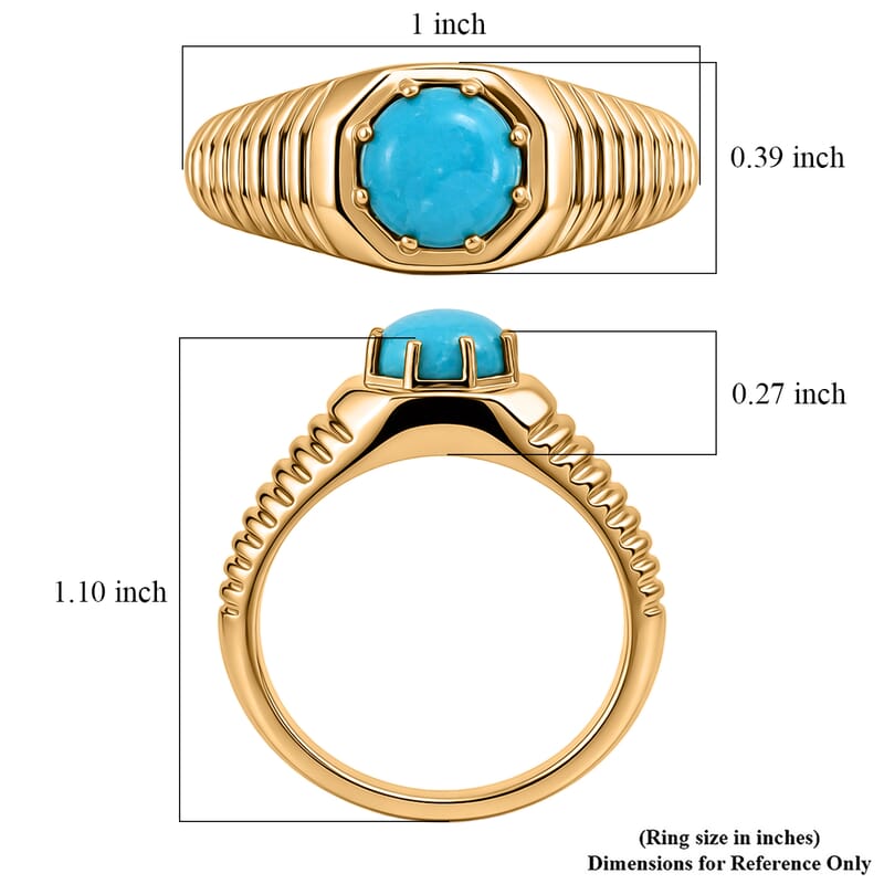 D'Joy Premium Sleeping Beauty Turquoise 1.10 ctw Men's Ring in 18K Vermeil Yellow Gold Over Sterling Silver (Size 14.0)